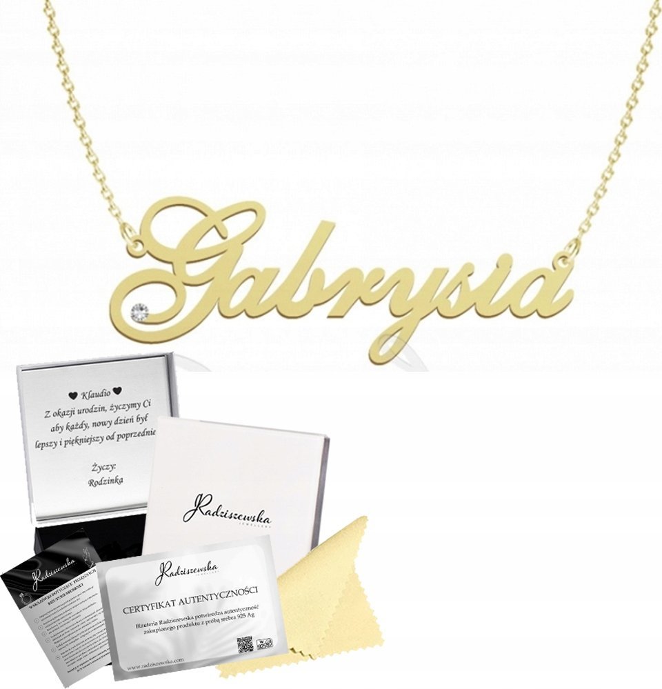 Radziszewska Jewellery ZŁOTY NASZYJNIK Z IMIENIEM GABRYSIA ŁAŃCUSZEK SREBRO 925 PREZENT DEDYKACJA