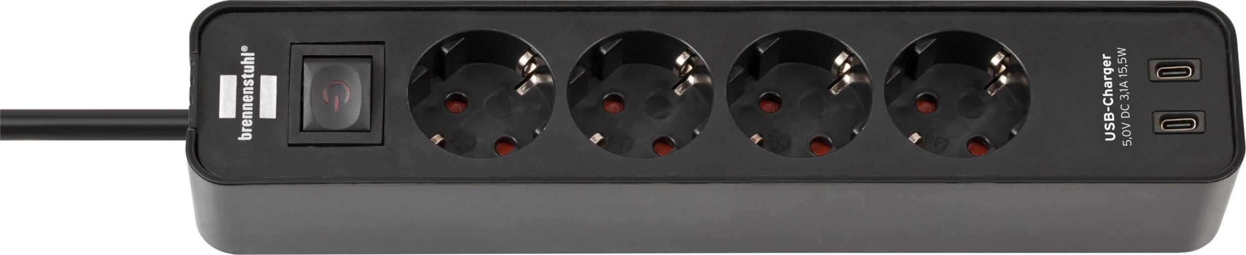 Brennenstuhl 1153240106 rozgałęziacz 1,5 m 4 x gniazdo sieciowe Wewnętrzna Czarny