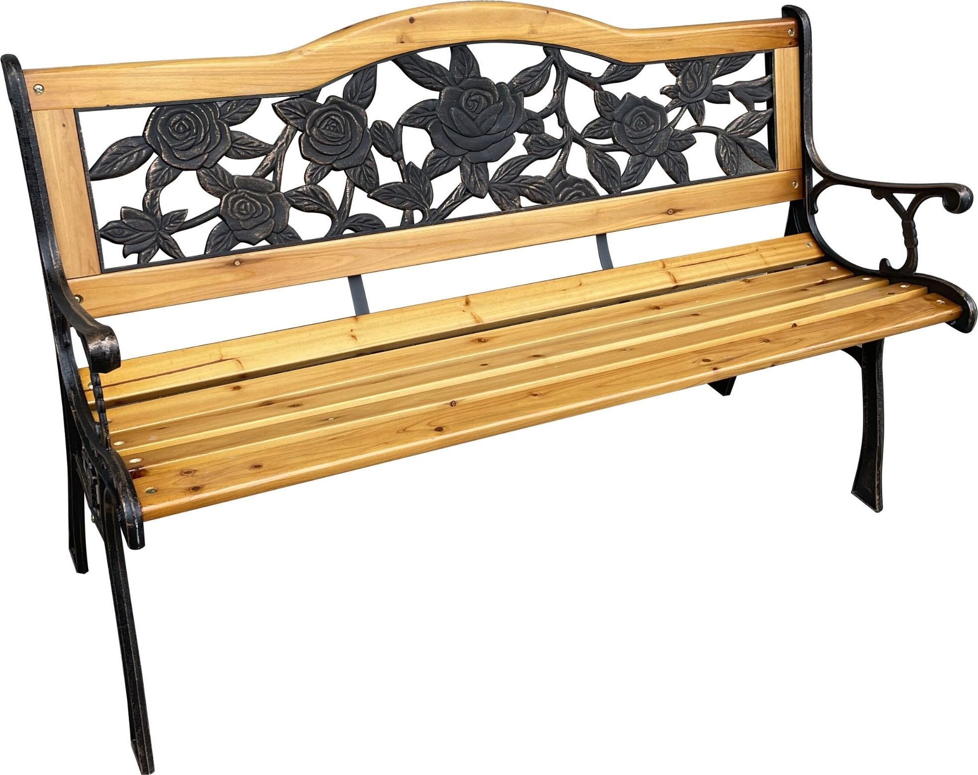 Fancy Garden Ławka ogrodowa z oparciem ROSA żeliwna drewniana 125 cm