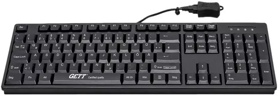 Klawiatura Gett GETT GCQ Cleantype Easy Basic Klawiatura z obudową z tworzywa sztucznego IP 68 NUM-Block 105 Tasten USB Kolor: czarny Układ: CH