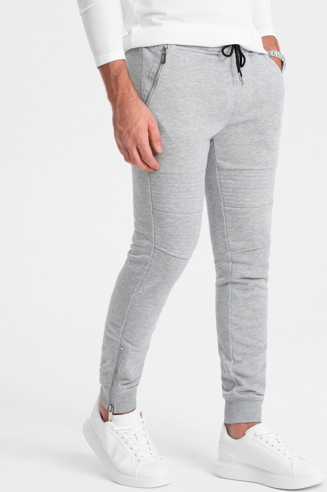 Ombre Spodnie męskie dresowe typu jogger - szary melanż V2 OM-PASK-22FW-004 XXL