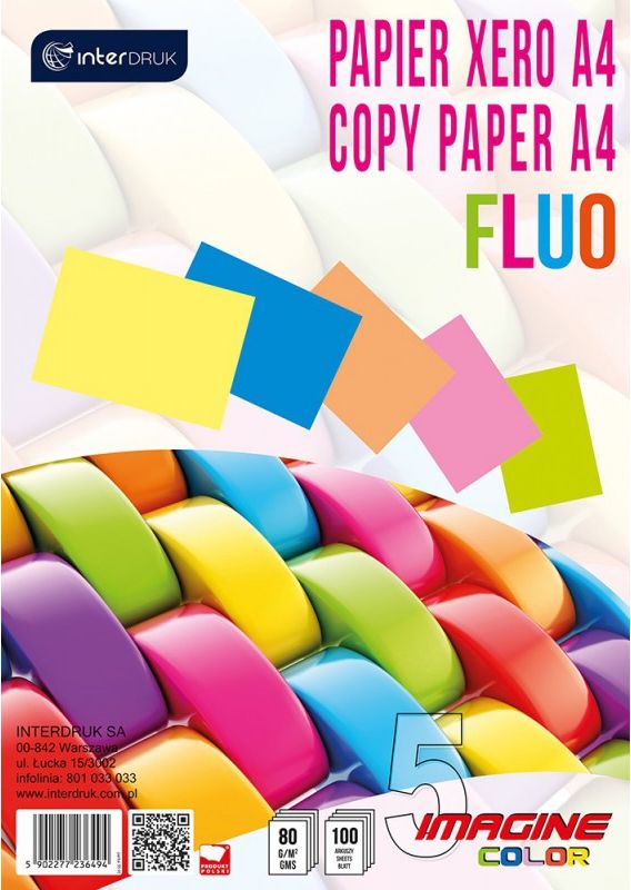 Interdruk Papier ksero A4 80g Mix kolorów Fluo 100 arkuszy