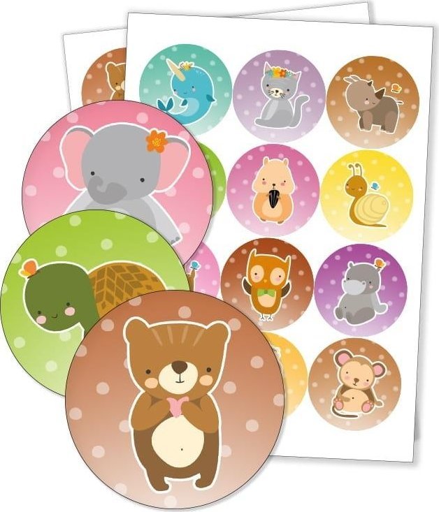 LearnHow Naklejki do szafki - Zwierzaki z tłem 60mm 24szt.
