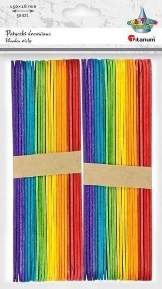 Titanum Drewniane patyczki proste 18x150mm mix kolor 50szt