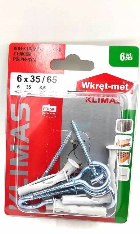 Wkręt-met BLISTER KOŁ.UNIWER.Z HAKIEM PÓŁ.PEŁ 6X4