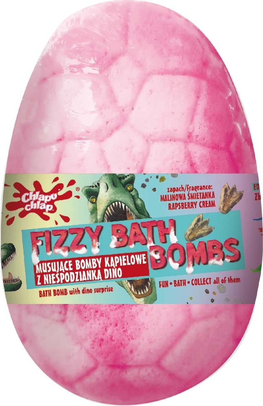Chlapu Chlap CHLAPU CHLAP Musująca Bomba kąpielowa Jajo Dinozaura z niespodzianką - malinowa śmietanka 140g