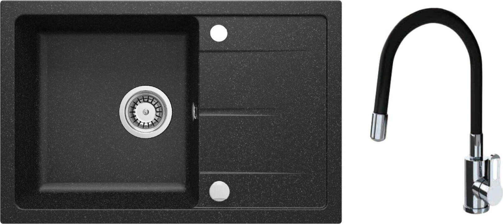 Zlewozmywak Deante Deante Leda Zlewozmywak grafitowy + bateria z giętą wylewką