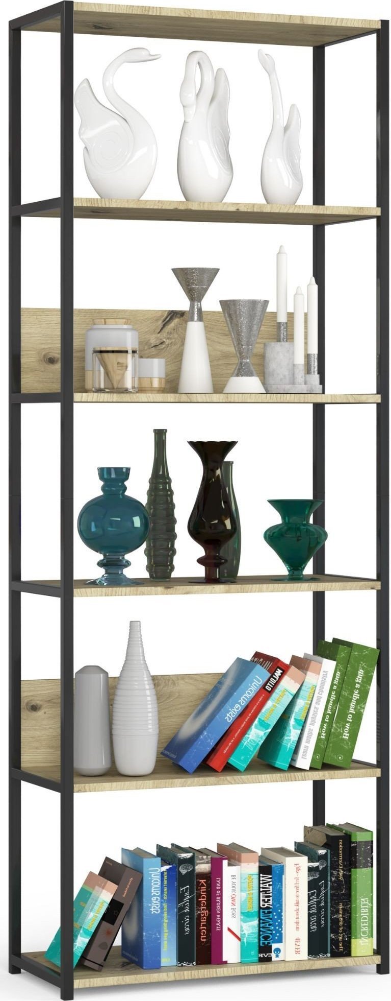 Fabryka Mebli Akord Regał industrialny metalowy 70 cm - czarny-dąb artisan - 6 półek