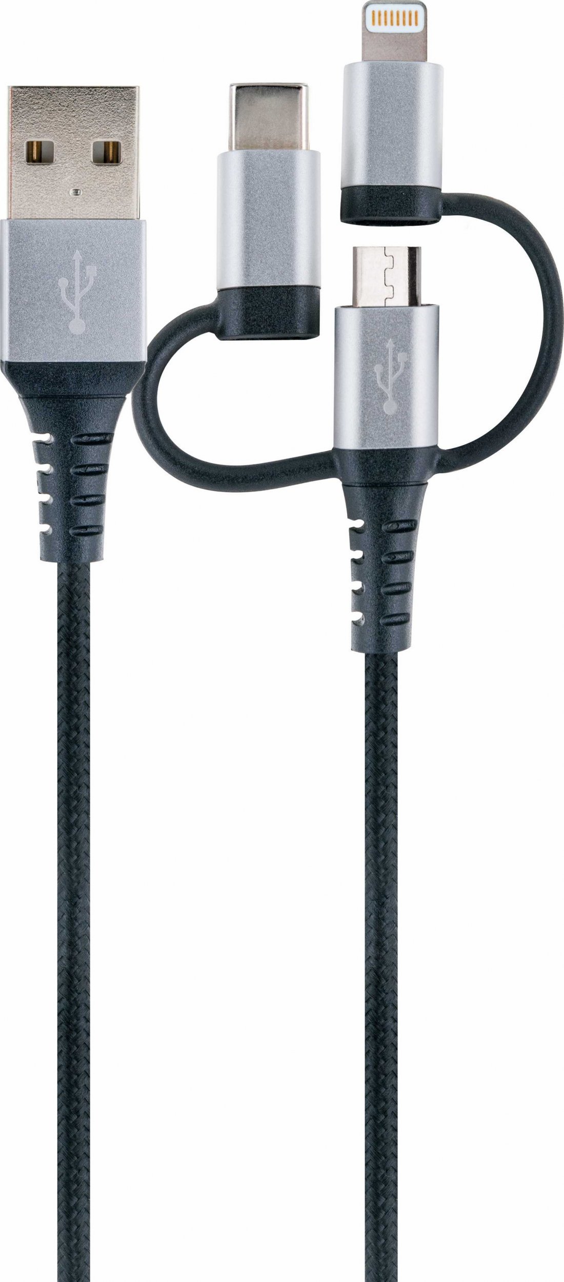 Kabel USB Schwaiger USB-A - USB-C + microUSB + Lightning 1.5 m Czarny (LKU100533)
