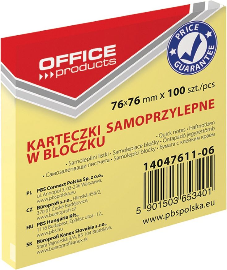 Office Products Pbs notes samoprz.office 76x76mm .żółty 14047611-06 100k