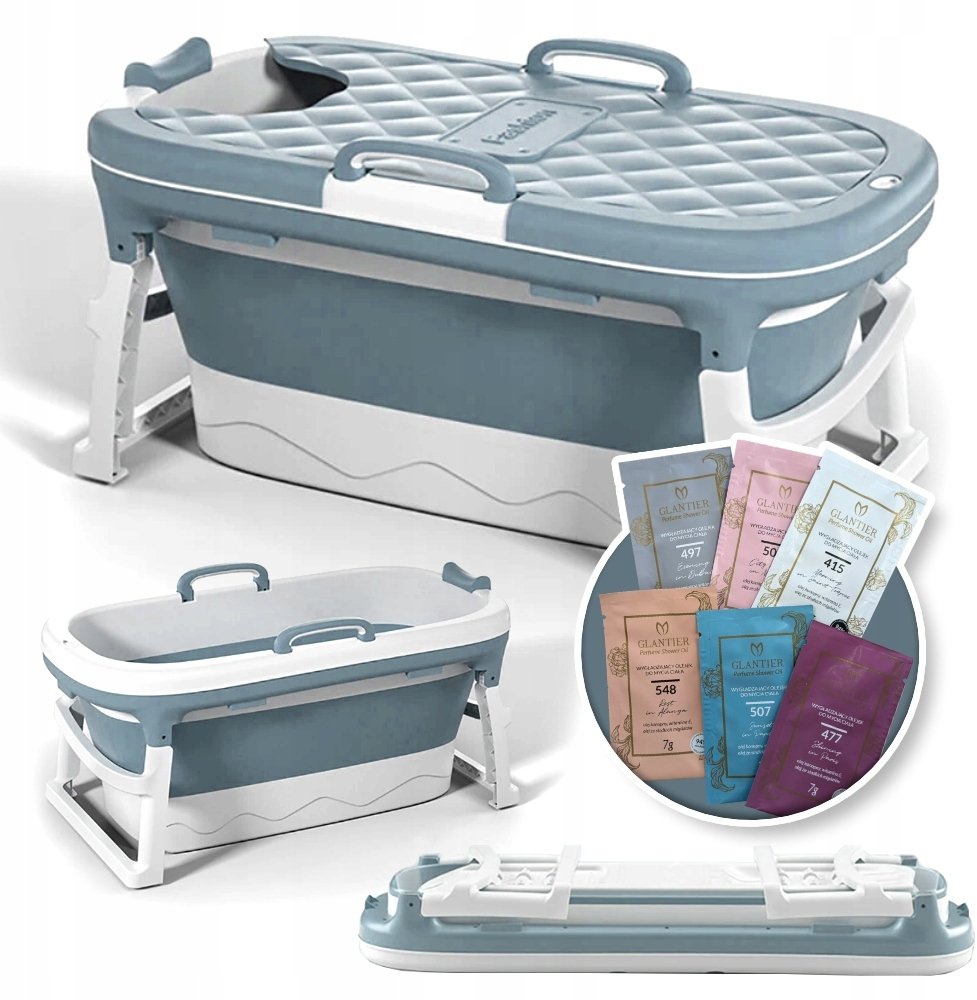 Wanna Składana Silikonowa Niebieska Przenośna Kąpiel Domowe SPA 110cm