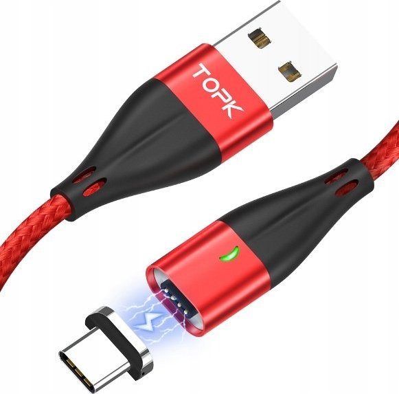 Kabel USB Topk USB-A - Magnetyczne 1 m Czerwony (AM61)