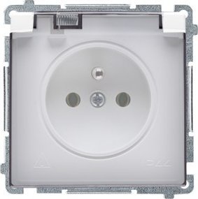 Kontakt-Simon Gniazdo z uziemieniem, pojedyncze, klapka dymna/transparentna IP44, BMGZ1B.01/11a Basic Moduł biały