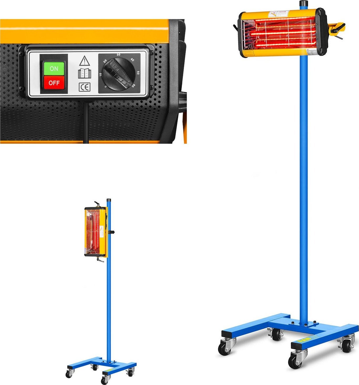 Statyw MSW Promiennik ciepła podczerwieni lakierniczny do suszenia farb na statywie 1100W IR-DRYER1000 Promiennik ciepła podczerwieni lakierniczny do