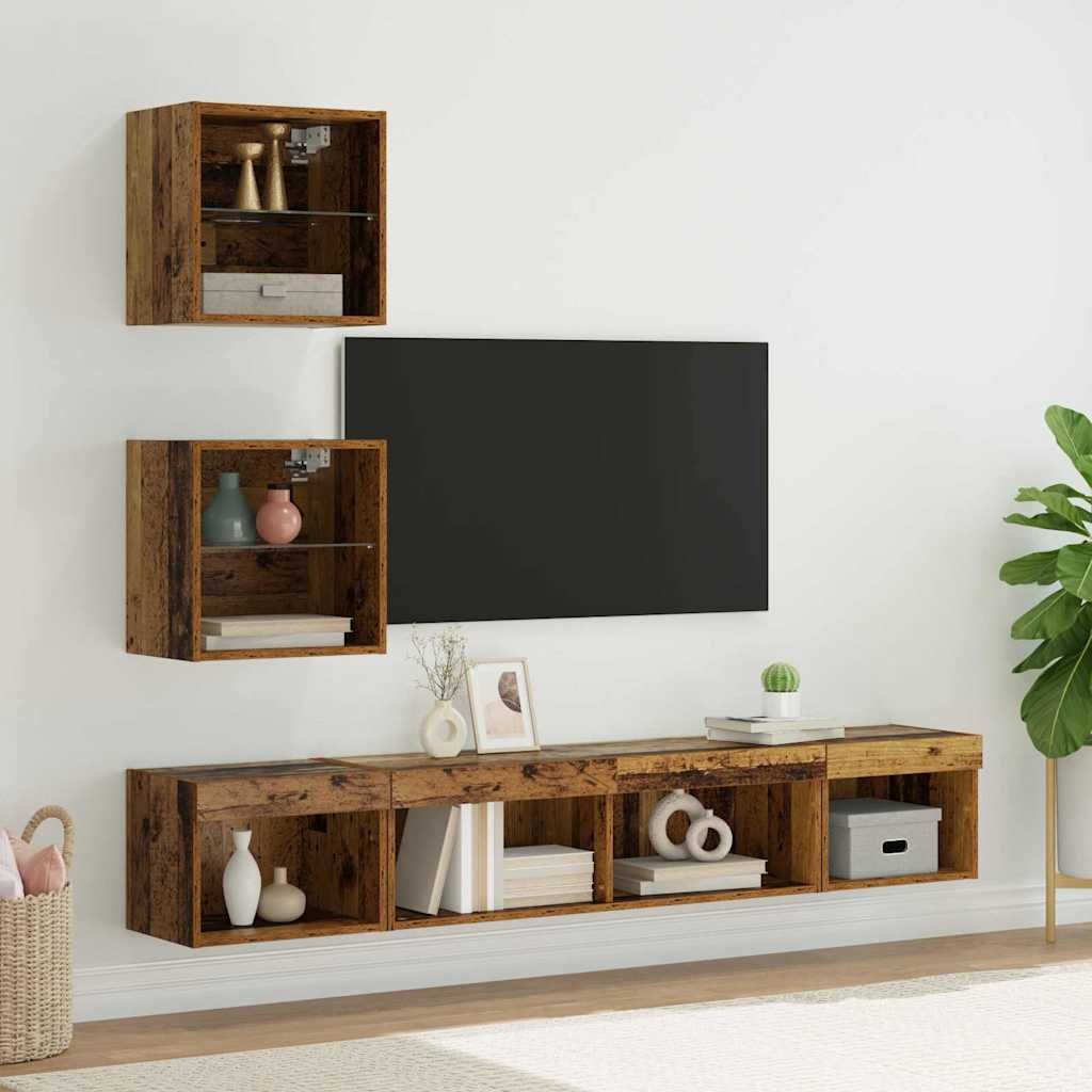 Jednostki TV na ścianę z LED 5 pcs Stare drewno 100 x 30 x 30 cm