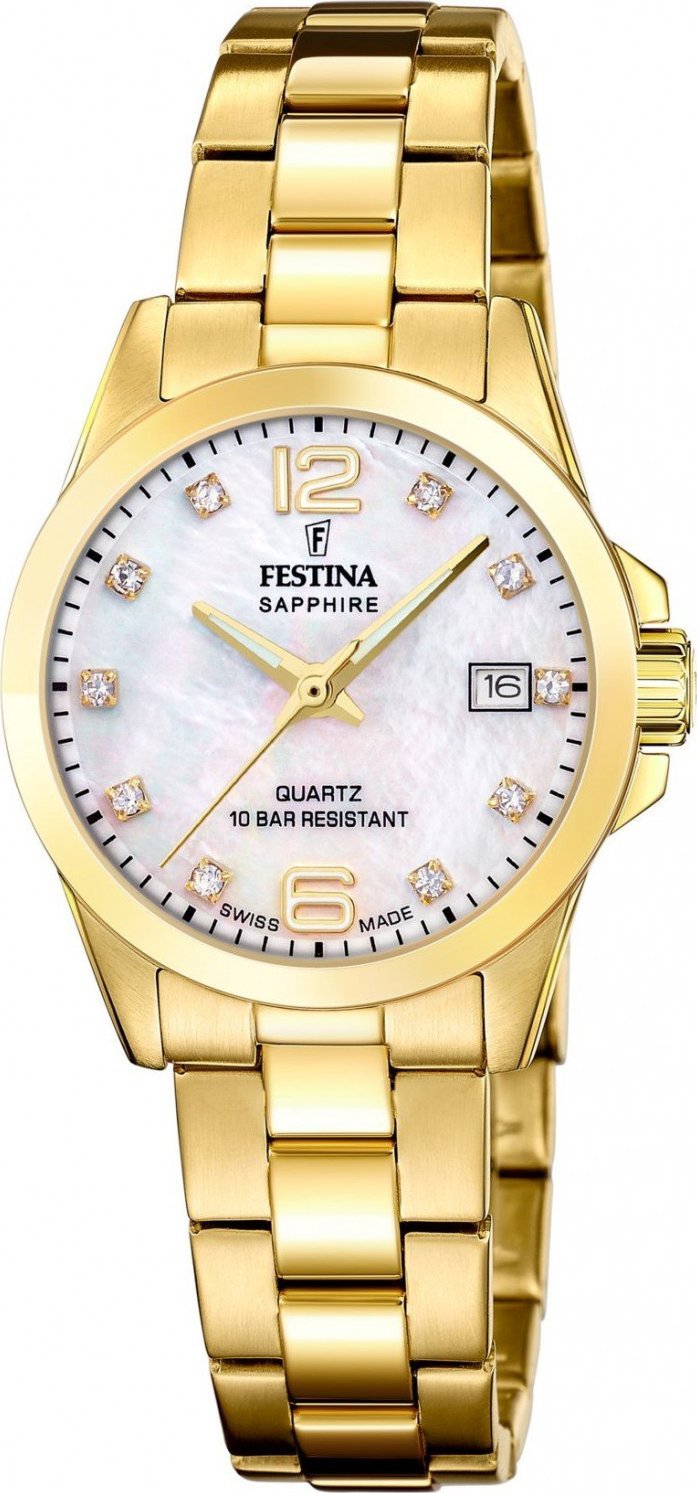 Zegarek damski Festina F20050-1 CYRKONIE złoty