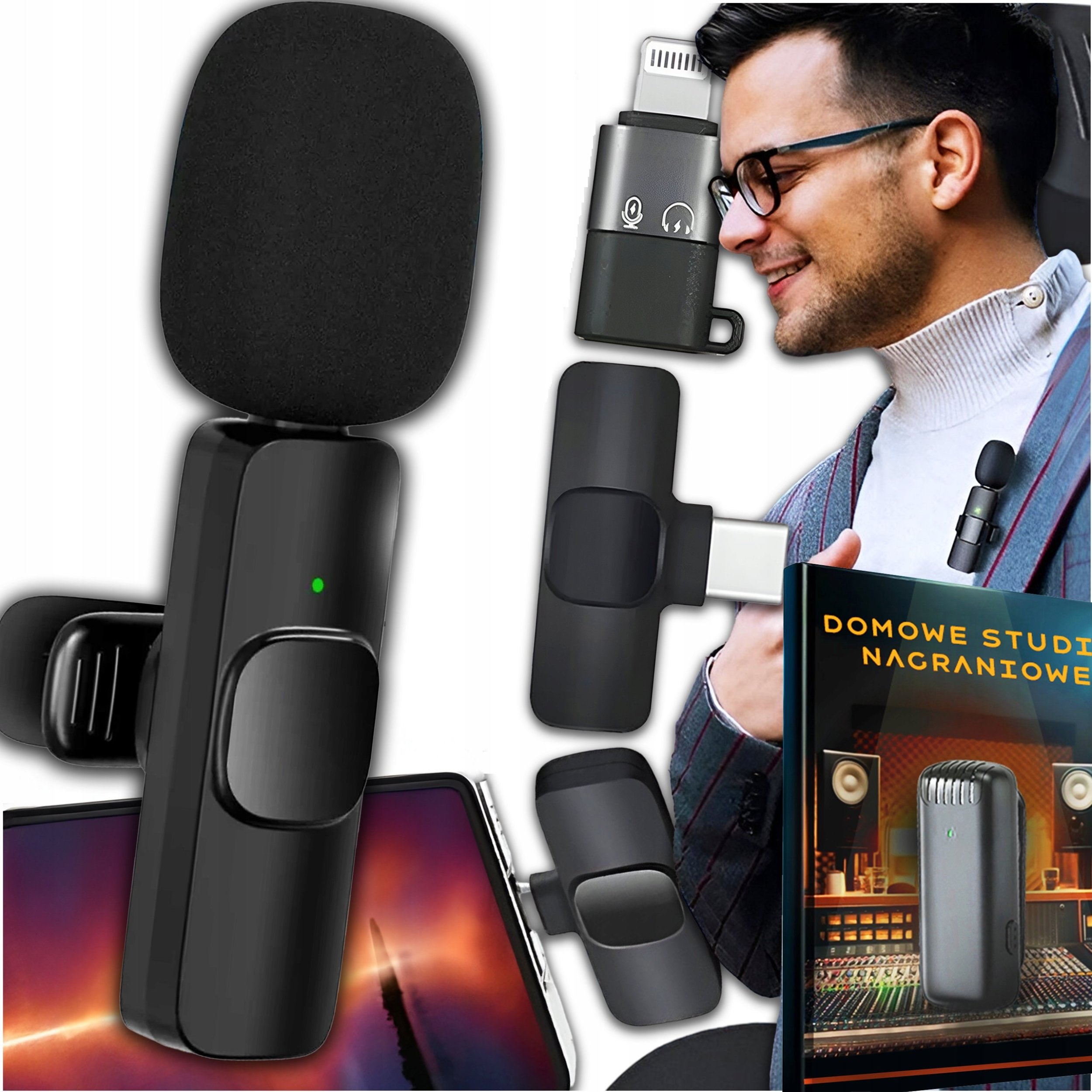 Mikrofon Slayo MIKROFON KRAWATOWY BEZPRZEWODOWY IPHONE BLUETOOTH USB C DO TELEFONU ANDROID