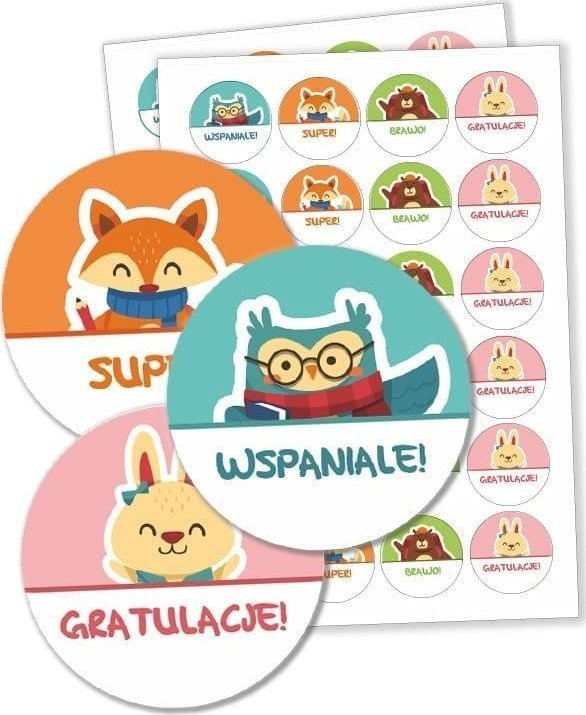 LearnHow Naklejki motywacyjne - Zwierzątka 40mm 48szt