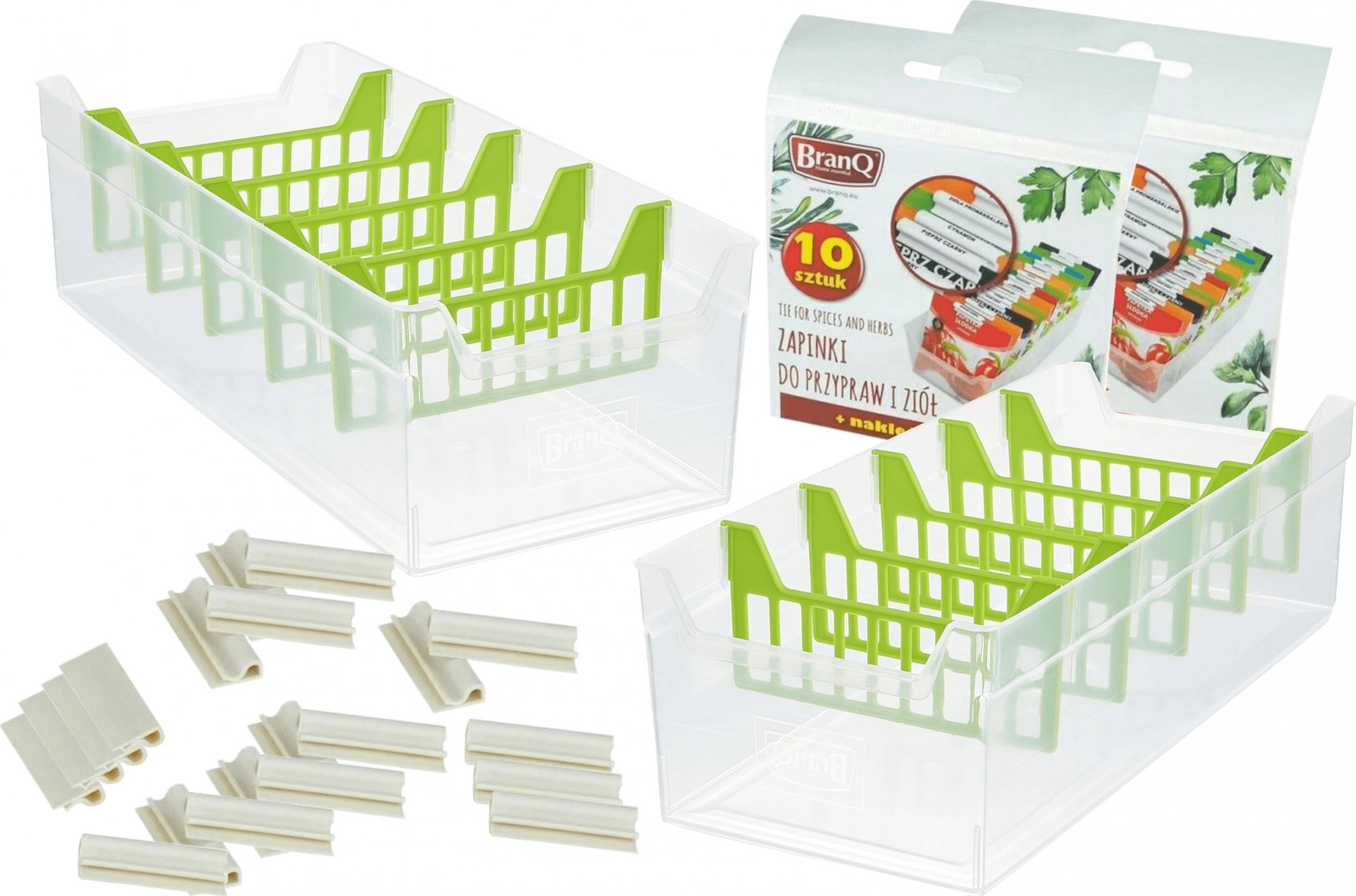 AgdExpert ZESTAW ORGANIZERÓW POJEMNIKÓW NA PRZYPRAWY ZIOŁA + ZAPINKI DO PRZYPRAW BRANQ