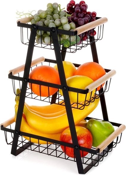 Vilde Koszyk na owoce metalowy czarny 3-poziomowy
