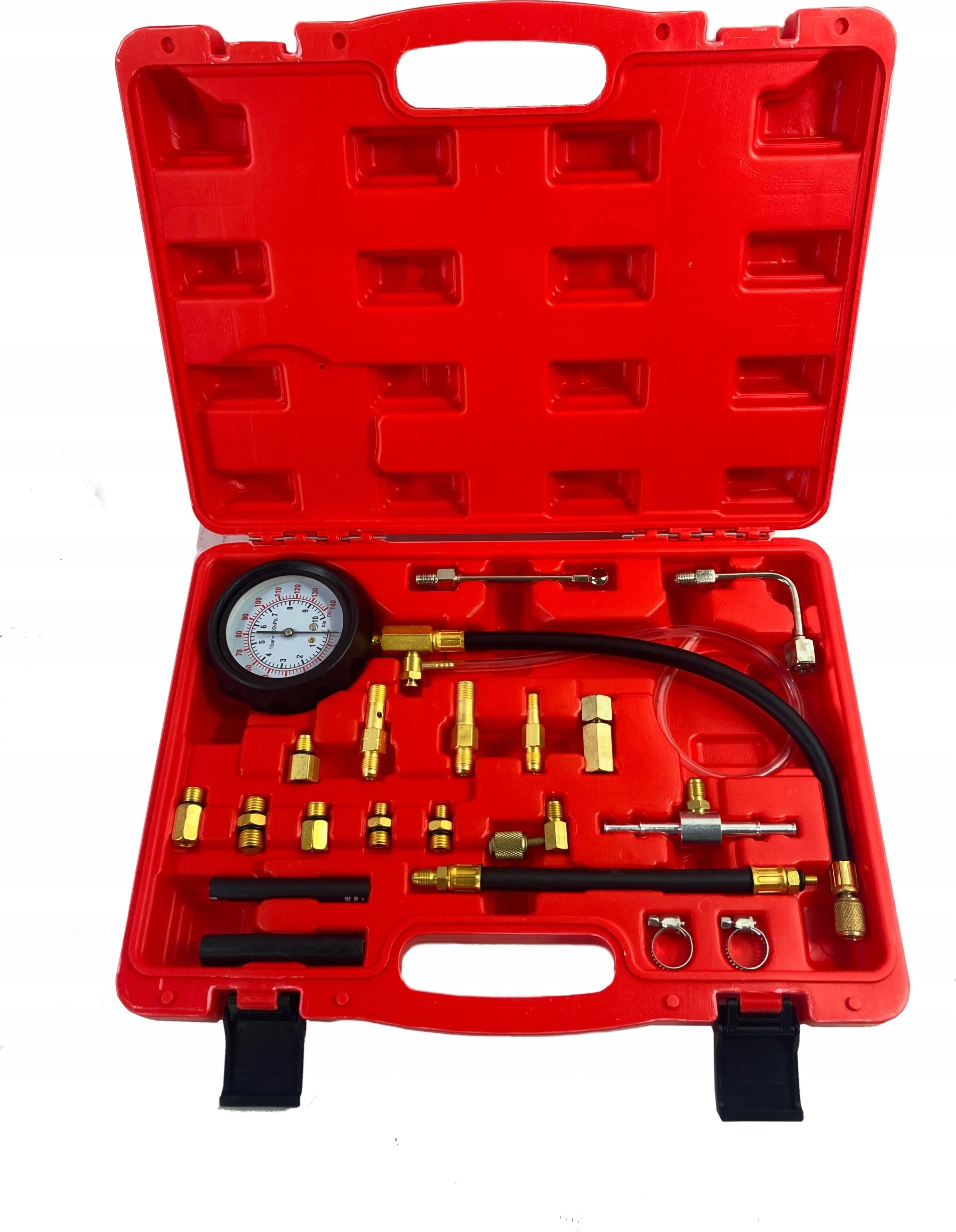 Rockforce Próbnik ciśnienia sprężania silnika diesla w komplecie z adapterami gwintowymi 0-70 bar 19el.