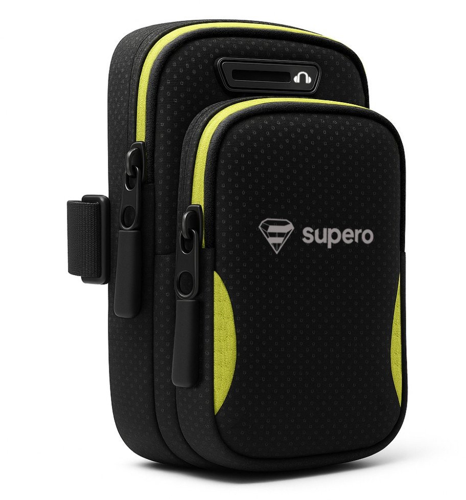 Opaska na telefon do biegania Supero, zielono-czarna