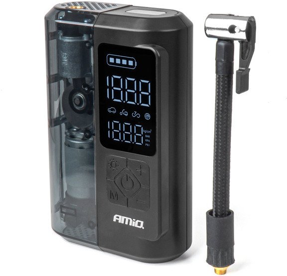 Kompresor samochodowy bezprzewodowy akumulatorowy powerbank LED USB-C 40W AMIO-04378