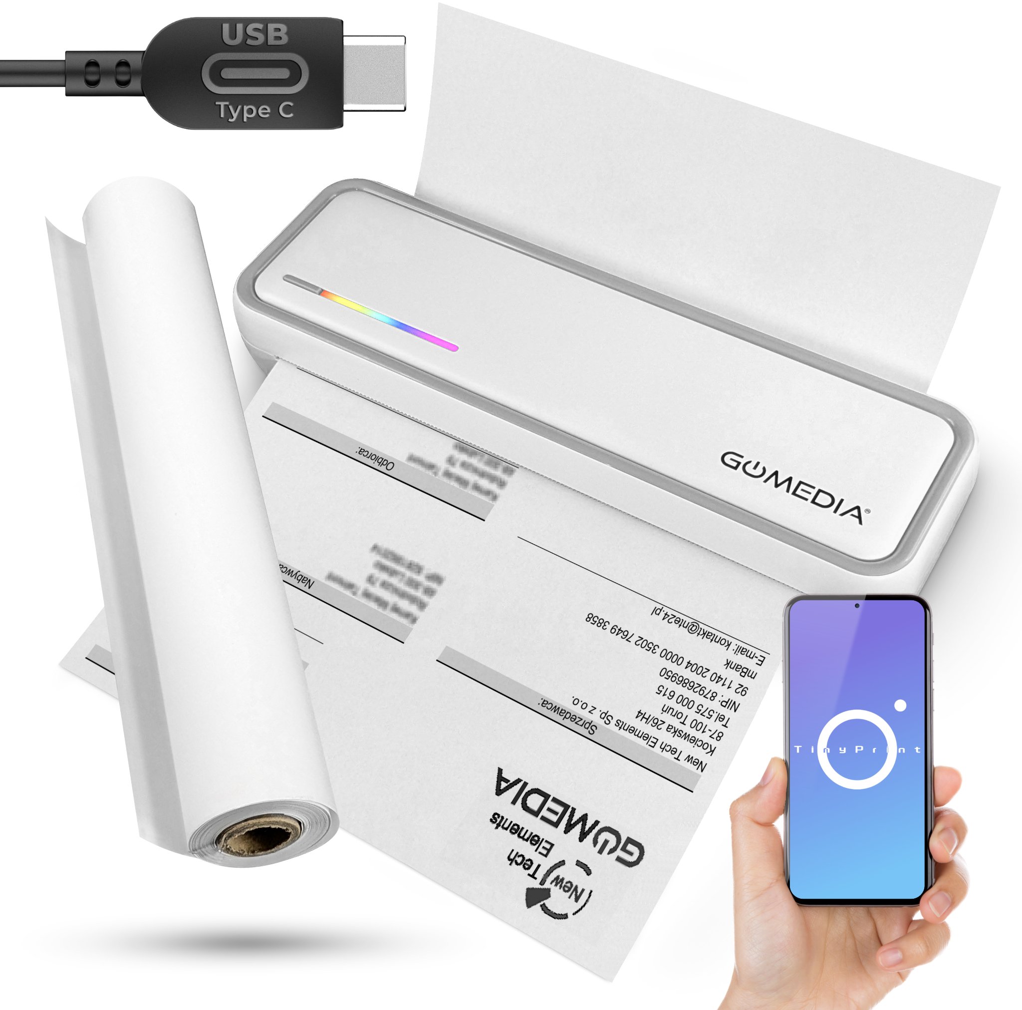 Drukarka Termiczna Biurkowa Dokumenty Papier A4 Rolka Bluetooth Android IOS