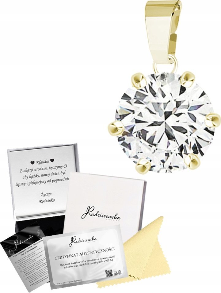 Radziszewska Jewellery Zawieszka Złota z Cyrkonią SREBRO 925 Biżuteria Prezent ŻYCZENIA GRATIS