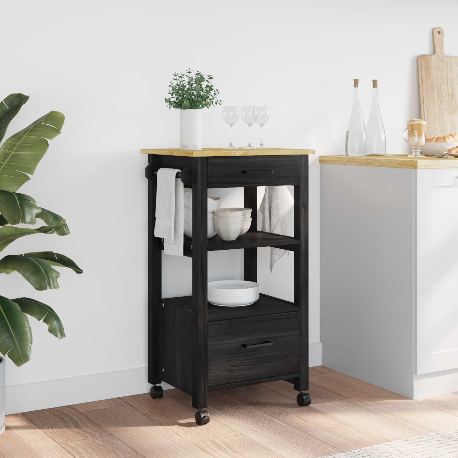 vidaXL Wózek Kuchenny Gładki Czarny