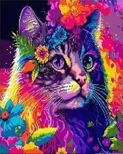 Norimpex Diamentowa Mozaika Kot W Kolorze, Kwieciste Tło 30x40