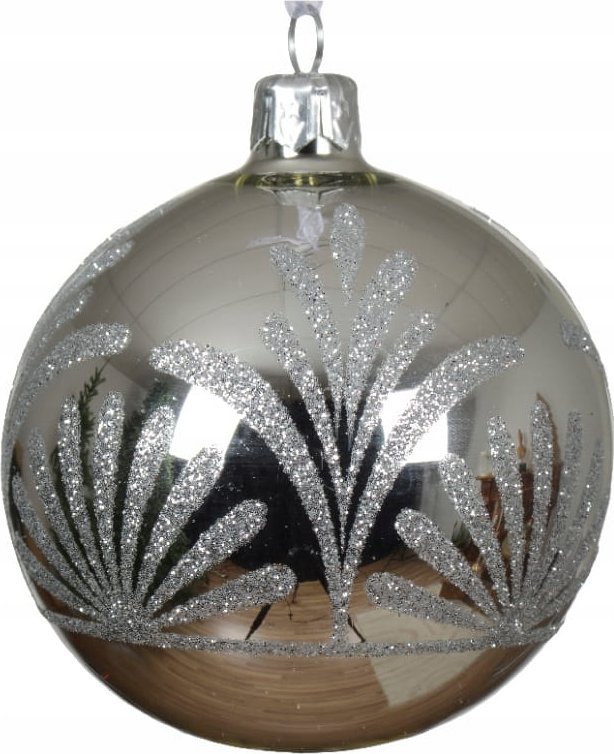 Kaemingk Szklana bombka choinkowa 8cm Srebrna z dekoracyjnym wzorem brokatowa