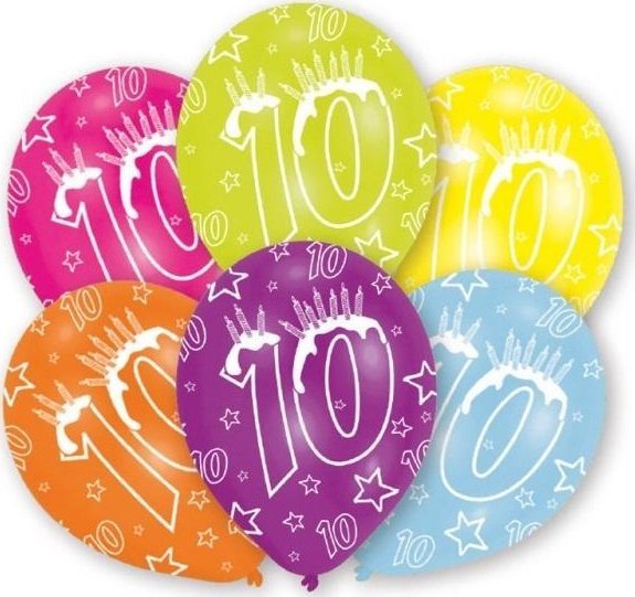 Balony lateksowe z cyfrą 10 nadruk 27,5cm