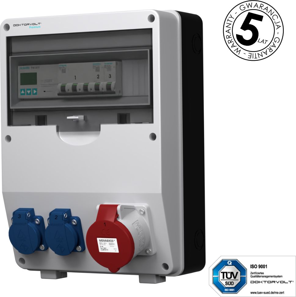 Doktorvolt Rozdzielnica budowlana z licznikiem 3F pTD-S 32A 2x230V Schuko SIEMENS Mennekes Doktorvolt 4791