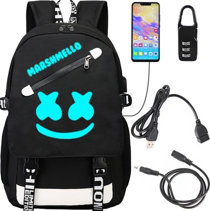 CoverSmile Plecak Szkolny łodzieżowy Świecący Odblask USB Marshmello