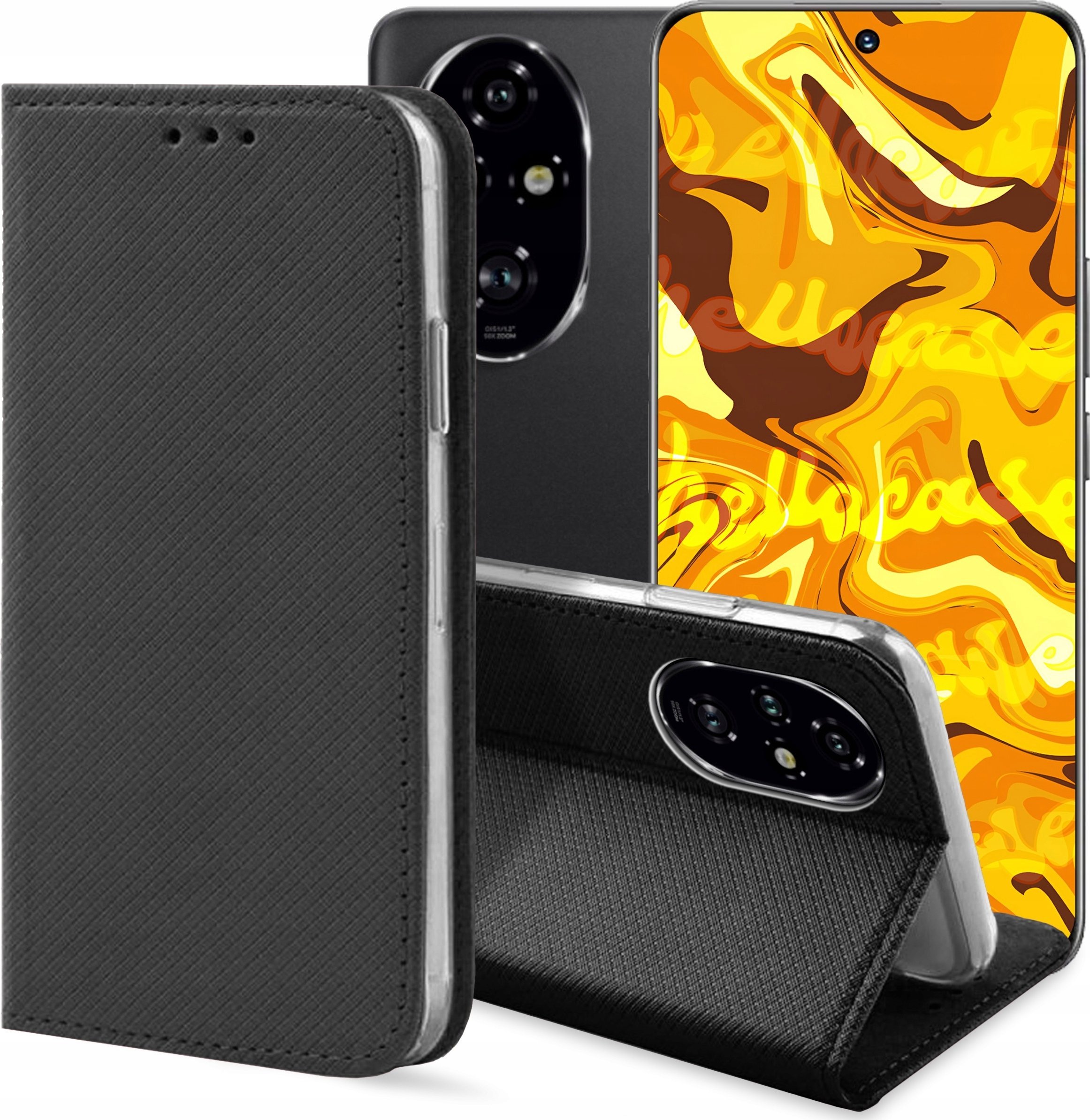 Hello Case ETUI Z KLAPKĄ DO Honor 200 CZARNE ZAMYKANE MAGNETYCZNE