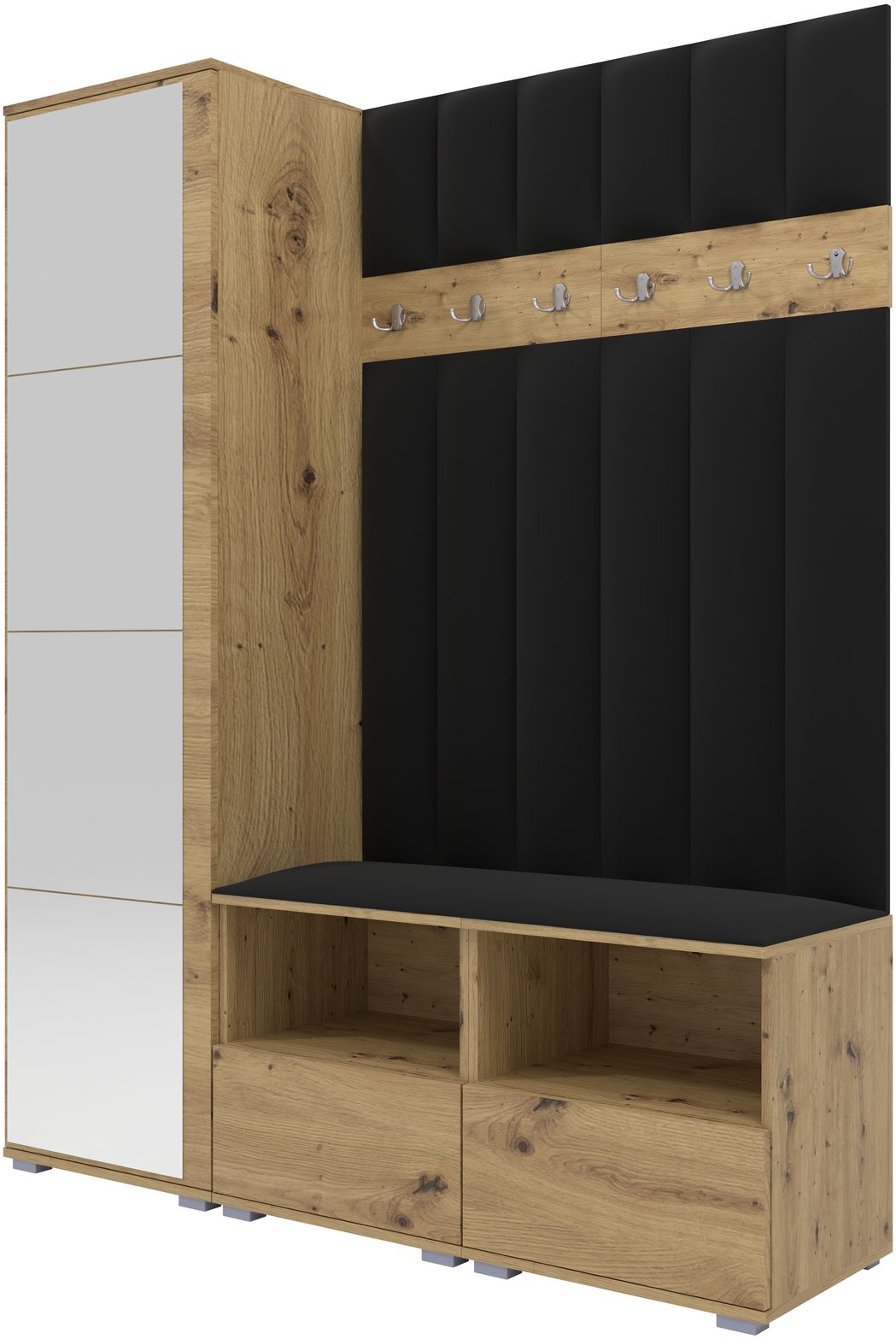 Tapicerowana garderoba Nela II LUX z lustrem - kolor dąb artisan + tkanina Trinity 16