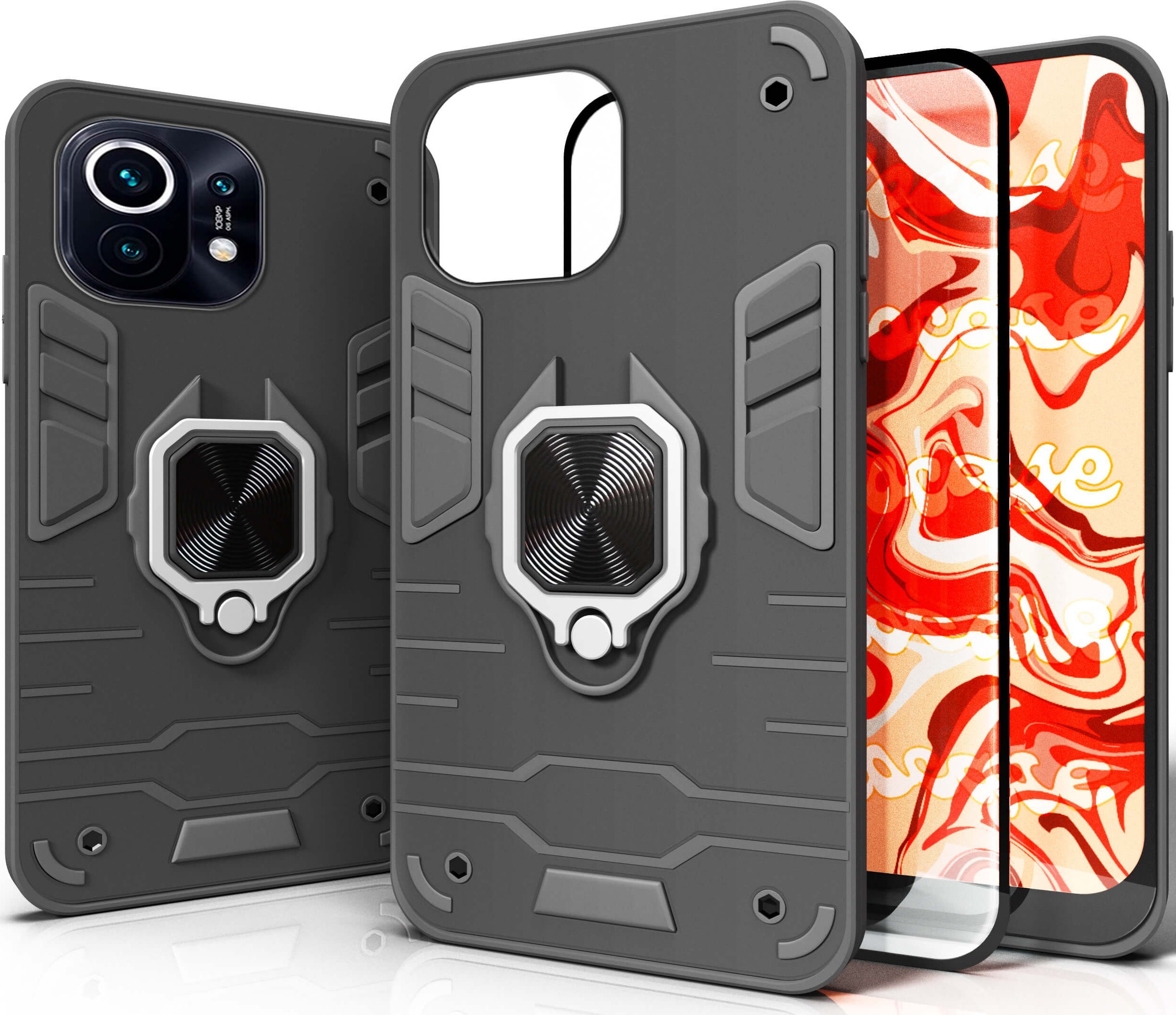 Hello Case ETUI PANCERNE DO XIAOMI MI 11I CZARNE OBUDOWA ARMOR HOLDER RING CASE SZKŁO