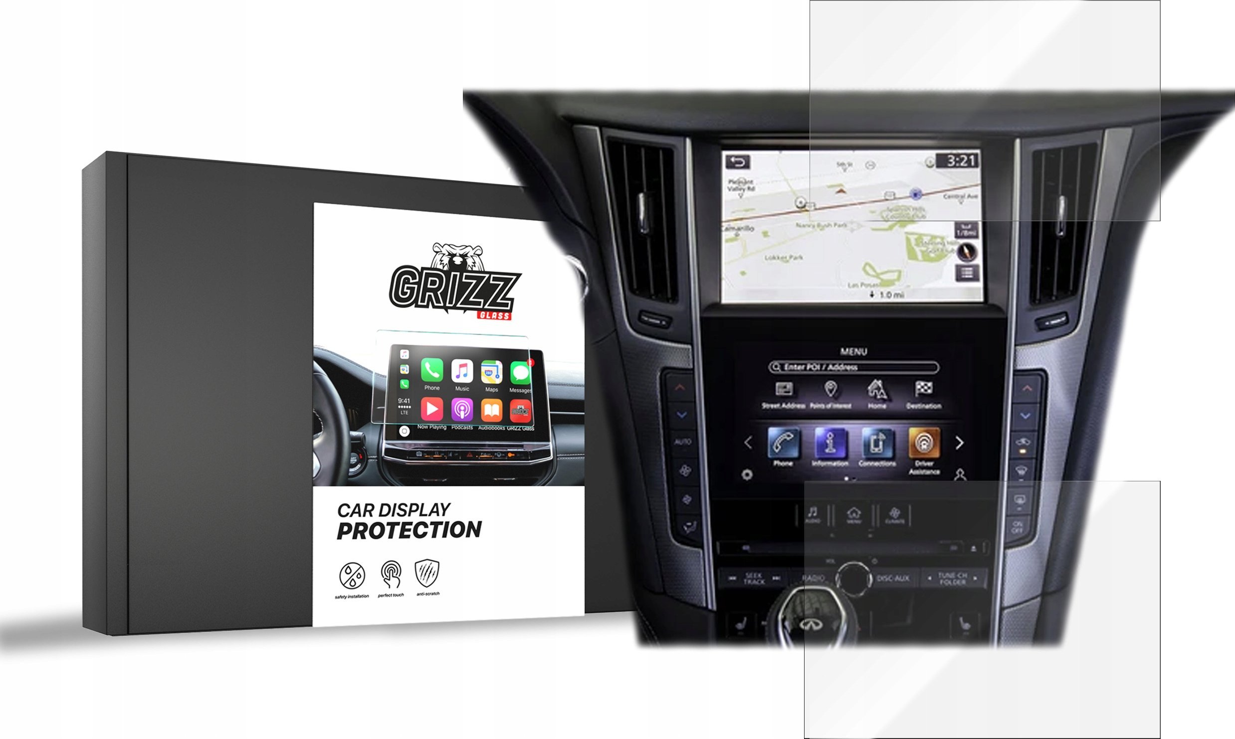 Radio samochodowe GrizzGlass Folia ceramiczna GrizzGlass CarDisplay Protection do Infiniti Q60 2017-2020 [2w1]