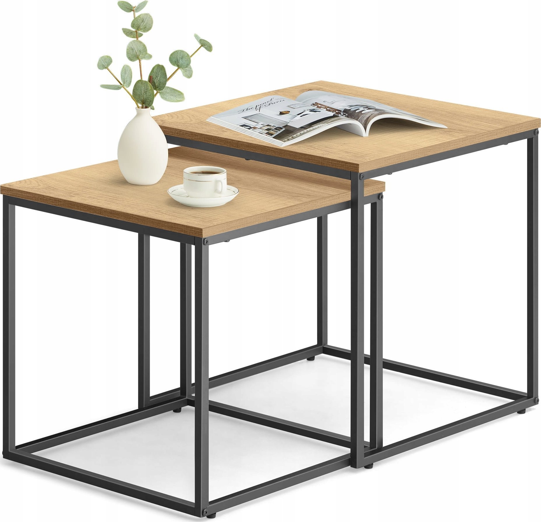 Leobert Stolik kawowy kwadrat 2szt - dąb / nogi czarne