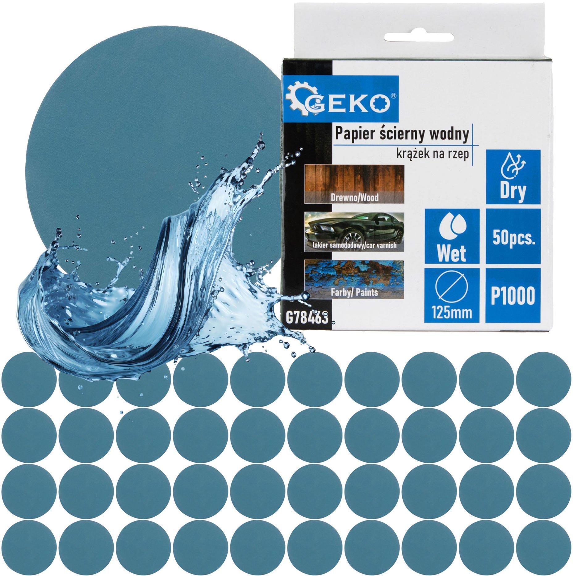 Papier ścierny wodny – krążek na rzep 125mm P1000 (50/1000)