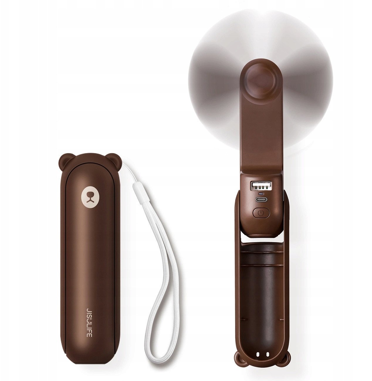 Mini wentylator Jisulife Handheld Fan Life8 Plus przenośny wiatraczek USB z funkcją powerbanka 4500mAh i latarką - brązowy