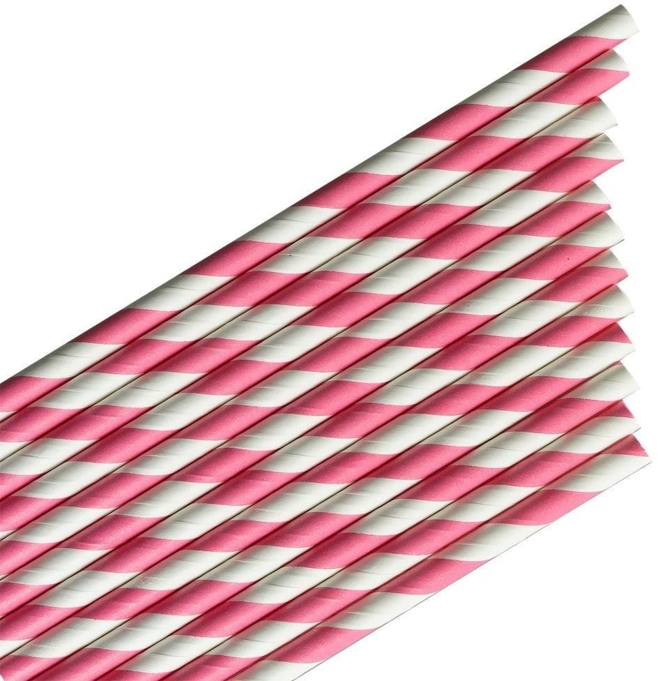 Słomki papierowe paski różowe 144szt