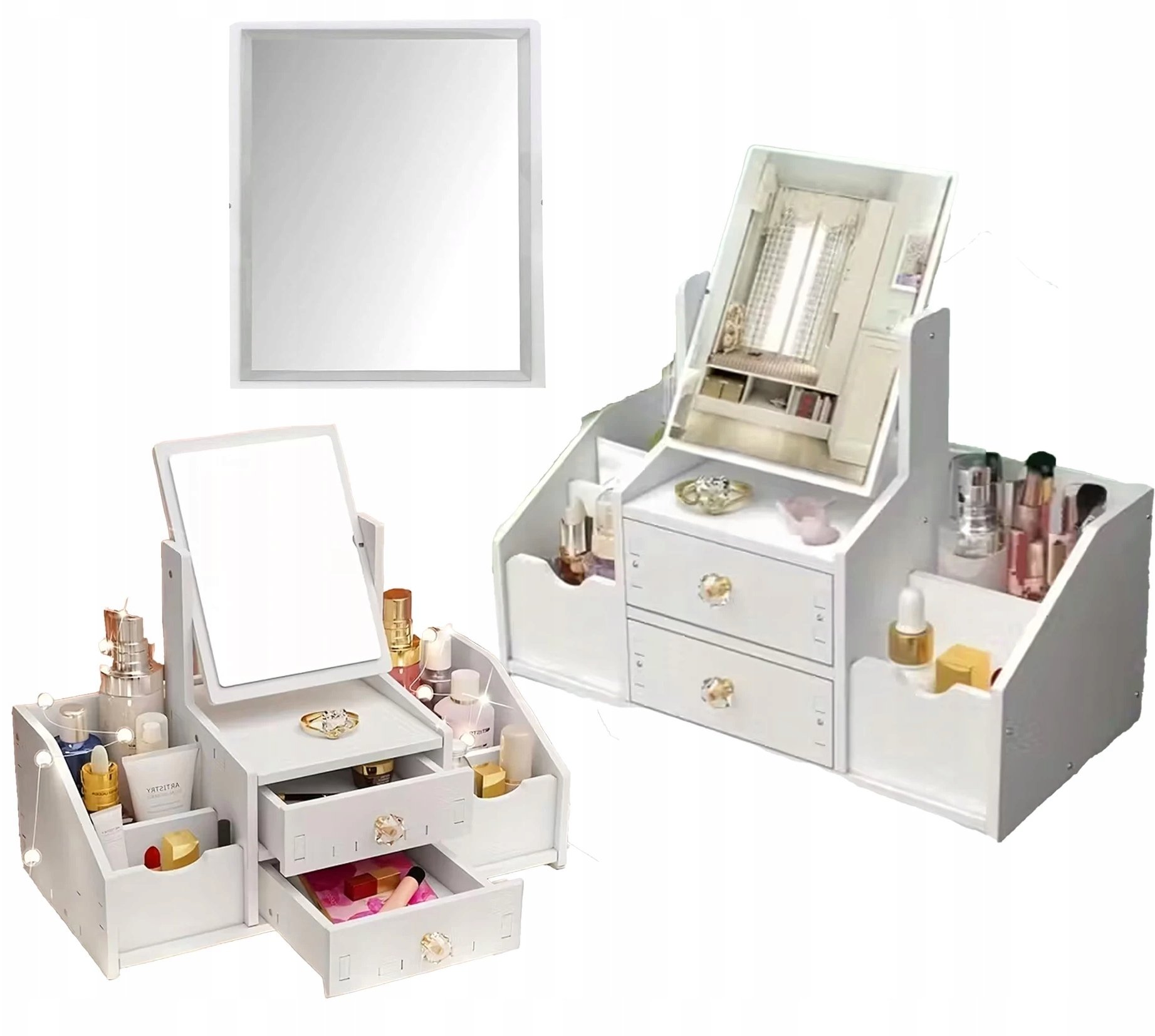 SZKATUŁKA TOALETKA Z LUSTERKIEM BIAŁA KANZA