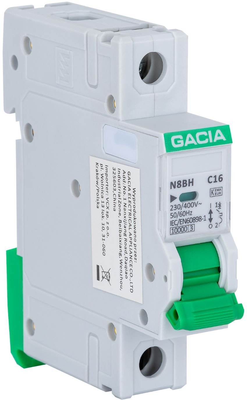 Wyłącznik nadprądowy GACIA N8BH 10KA C 1P 16A
