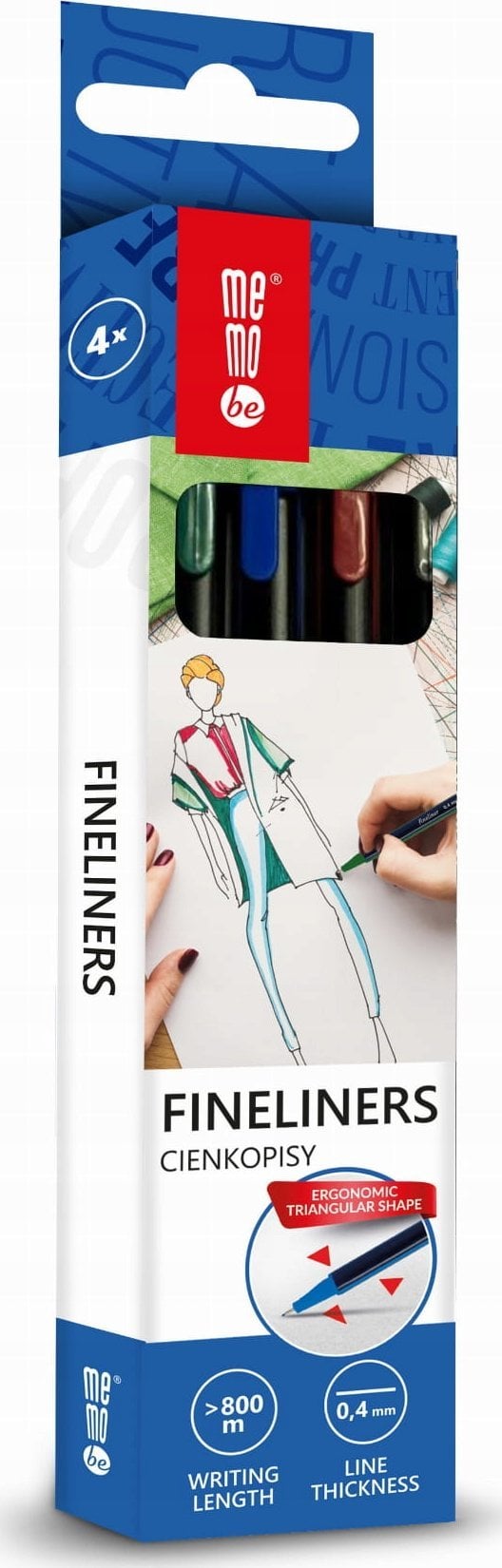 Cienkopisy 0,4mm 4 kolory MemoBe