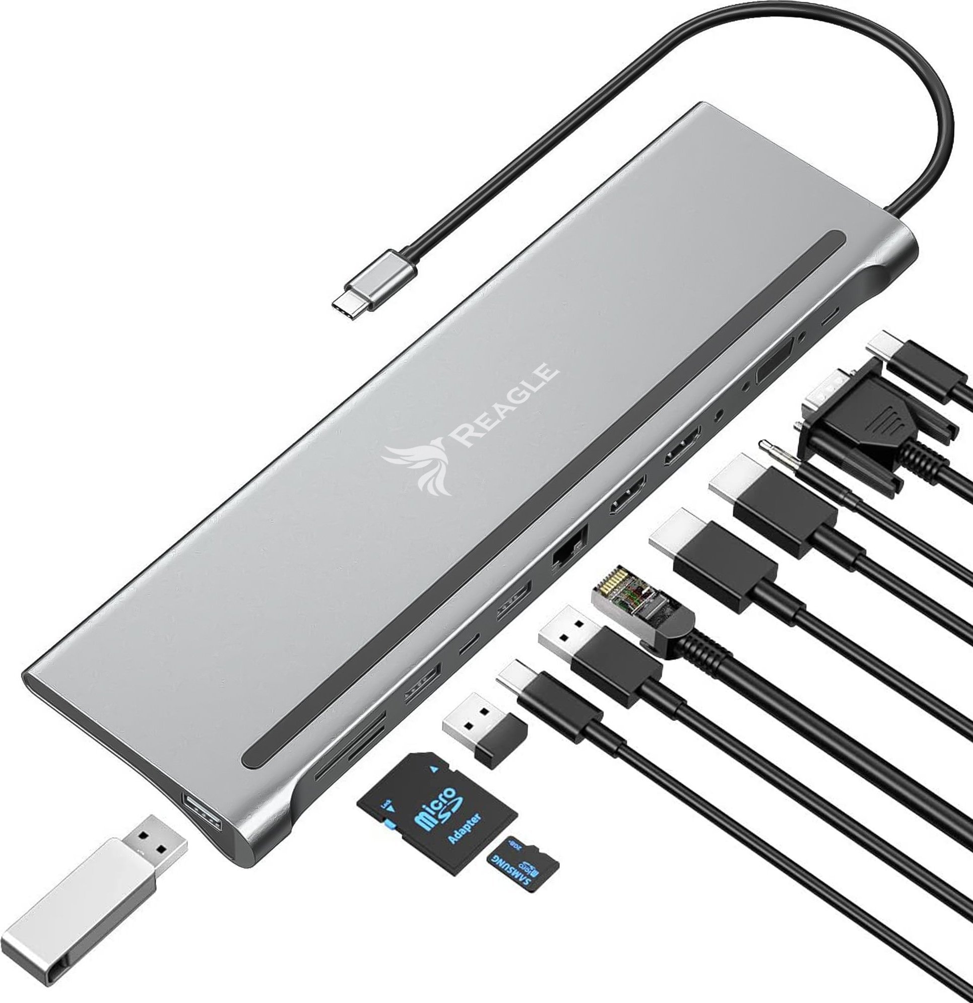 HUB USB Reagle Reagle Stacja Dokująca HUB USB-C 12w1 2x HDMI 4K RJ45 M1