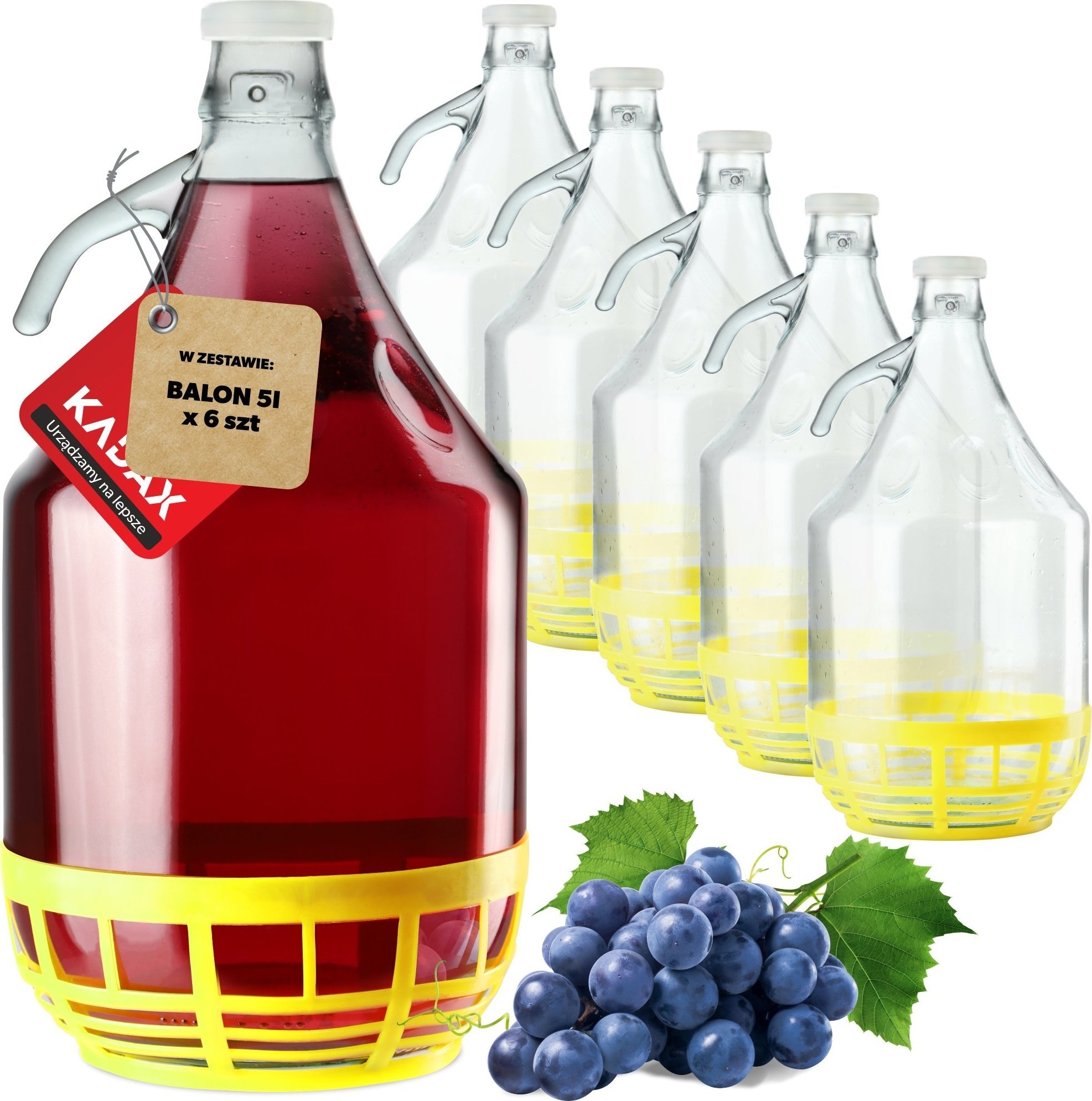Kadax Gąsior Balon 5L Dama Butelka Na Wino W Koszu 6szt