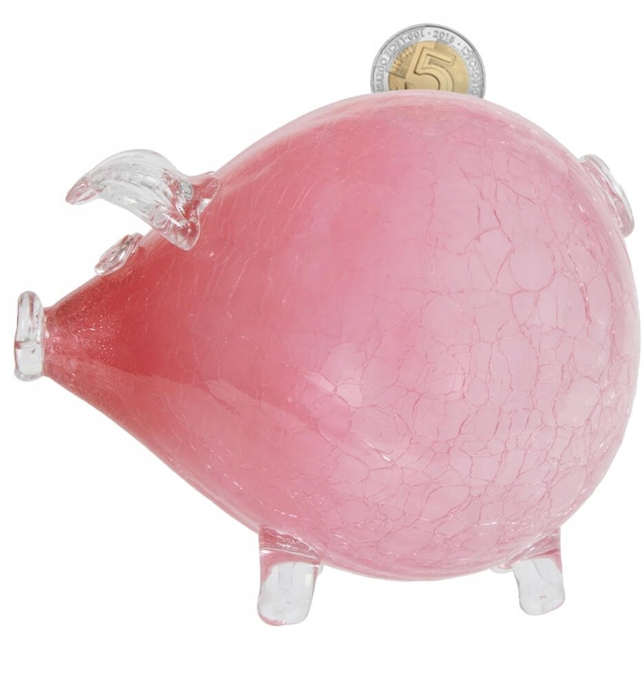 RÓŻOWA ŚWINKA SKARBONKA PĘKATA DUŻA SZKLANA NA PREZENT POPĘKANA