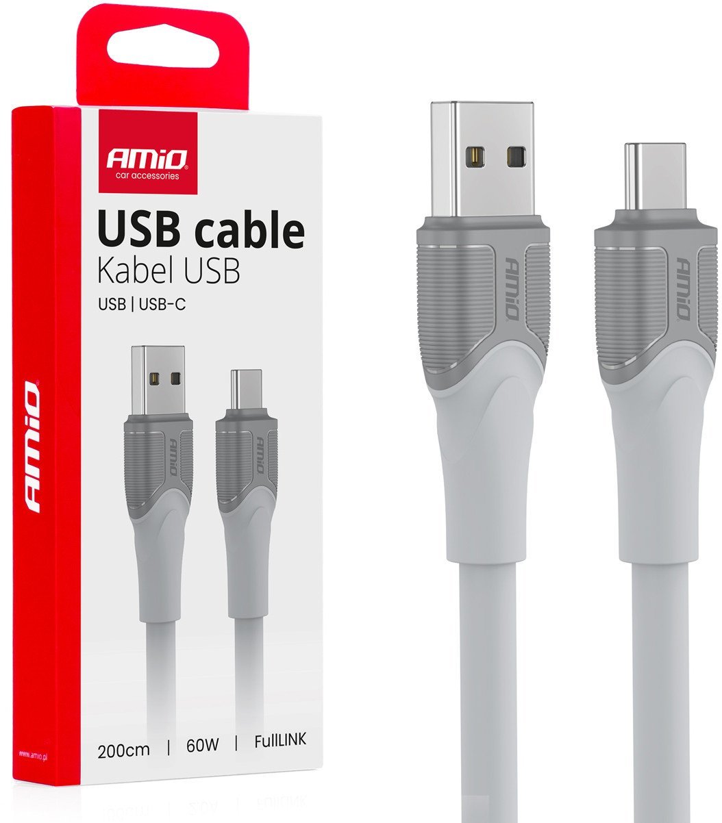 Kabel USB AMiO USB-A - USB-C 2 m Biały